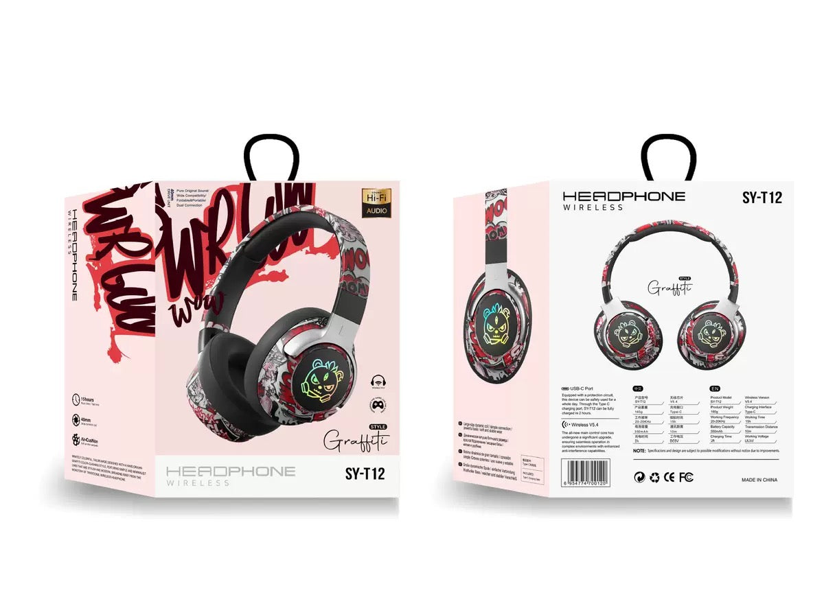 Wireless Over-Ear Headphones with Cushioned Ear Pads and Graphic Colorways