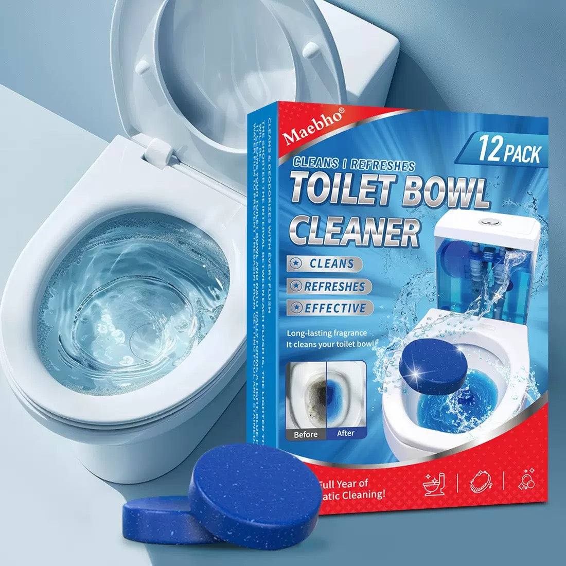 Toilet cleaning block, blue bubble toilet cleaner block, toilet cleaner, toilet cleaning agent, toilet freshener, deodorizer