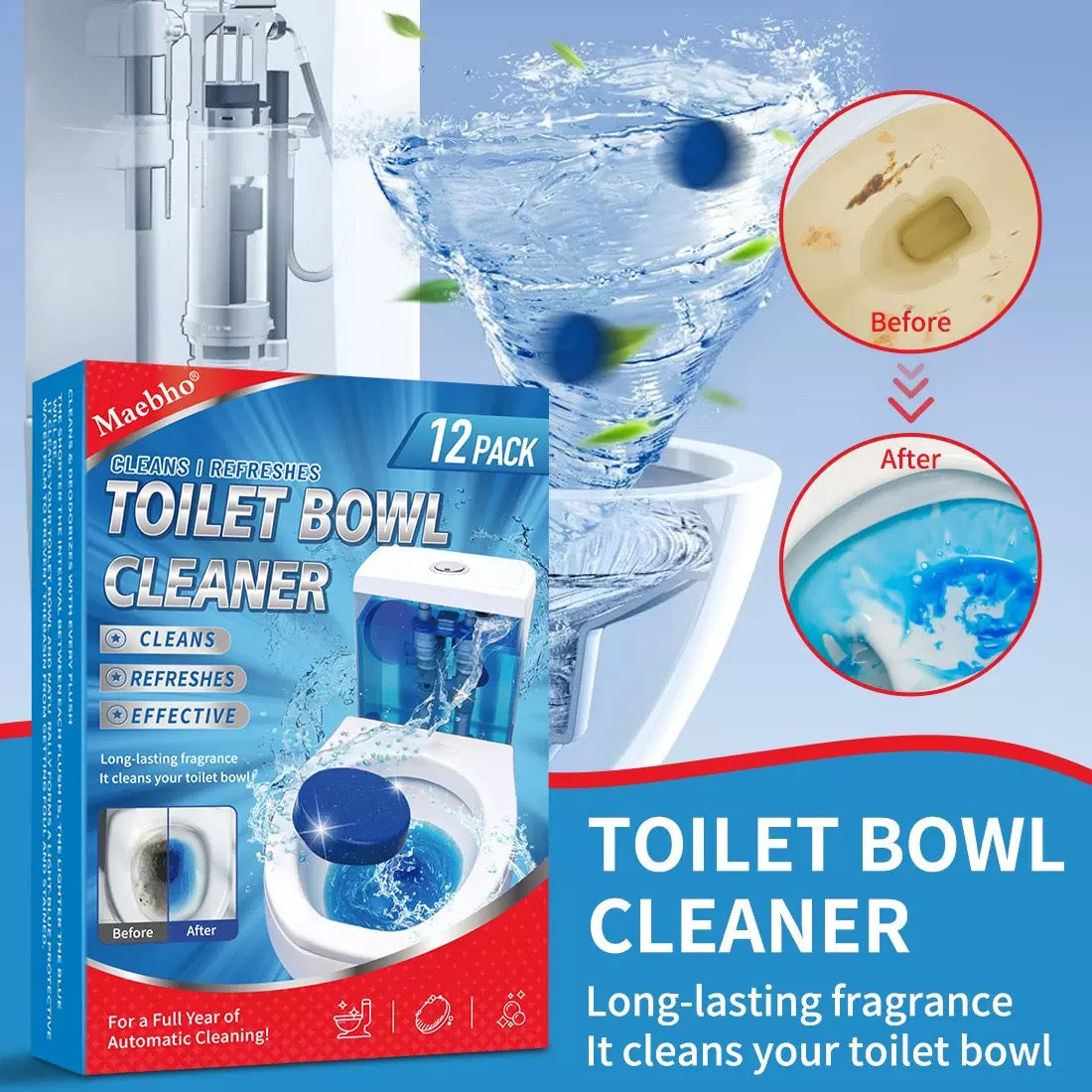 Toilet cleaning block, blue bubble toilet cleaner block, toilet cleaner, toilet cleaning agent, toilet freshener, deodorizer