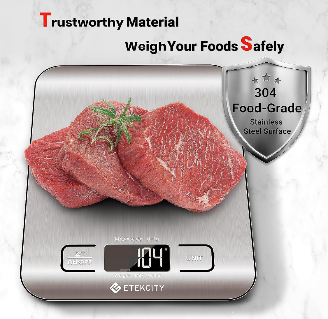 Digital Kitchen Food Scale, 5kg Stainless Steel Kitchen Scale with Battery, Multifunctional Electronic Cooking Scale for Baking, Cooking, Meal Prep and Food Weighing, Silver