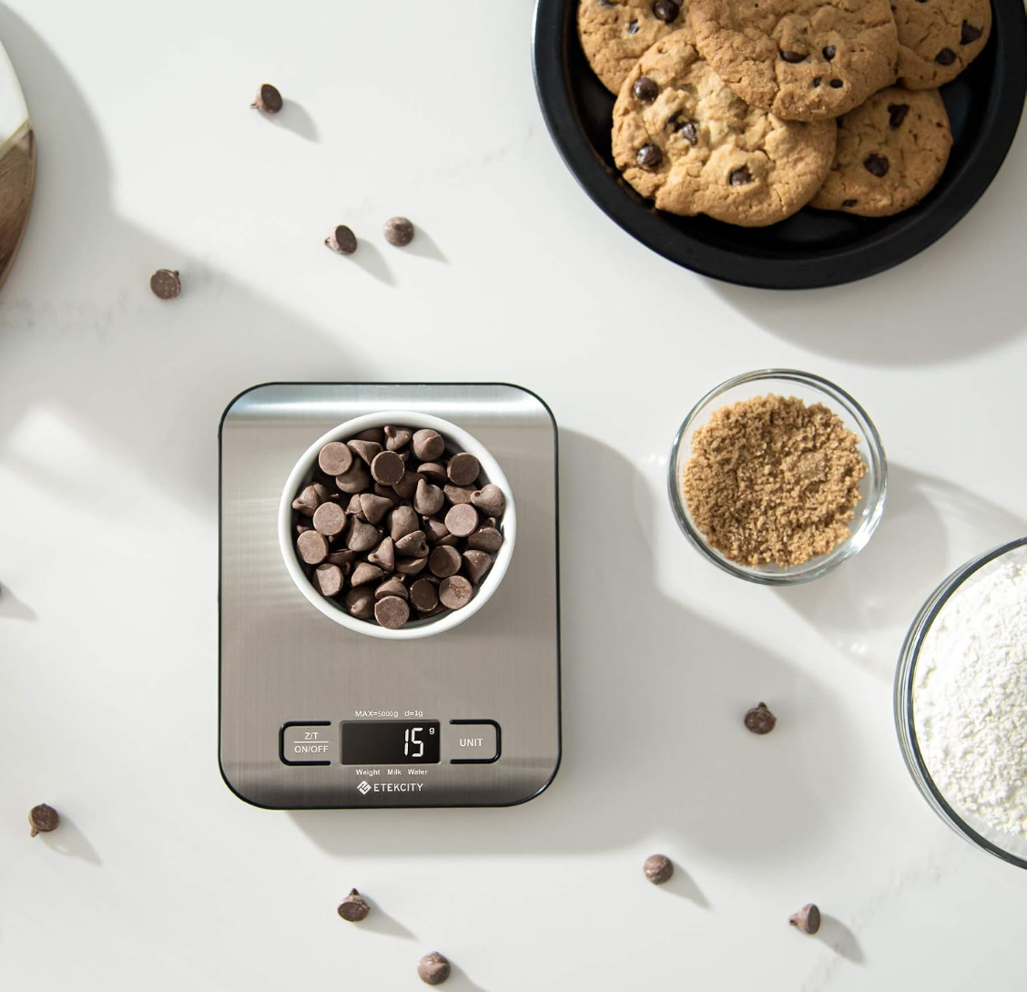 Digital Kitchen Food Scale, 5kg Stainless Steel Kitchen Scale with Battery, Multifunctional Electronic Cooking Scale for Baking, Cooking, Meal Prep and Food Weighing, Silver