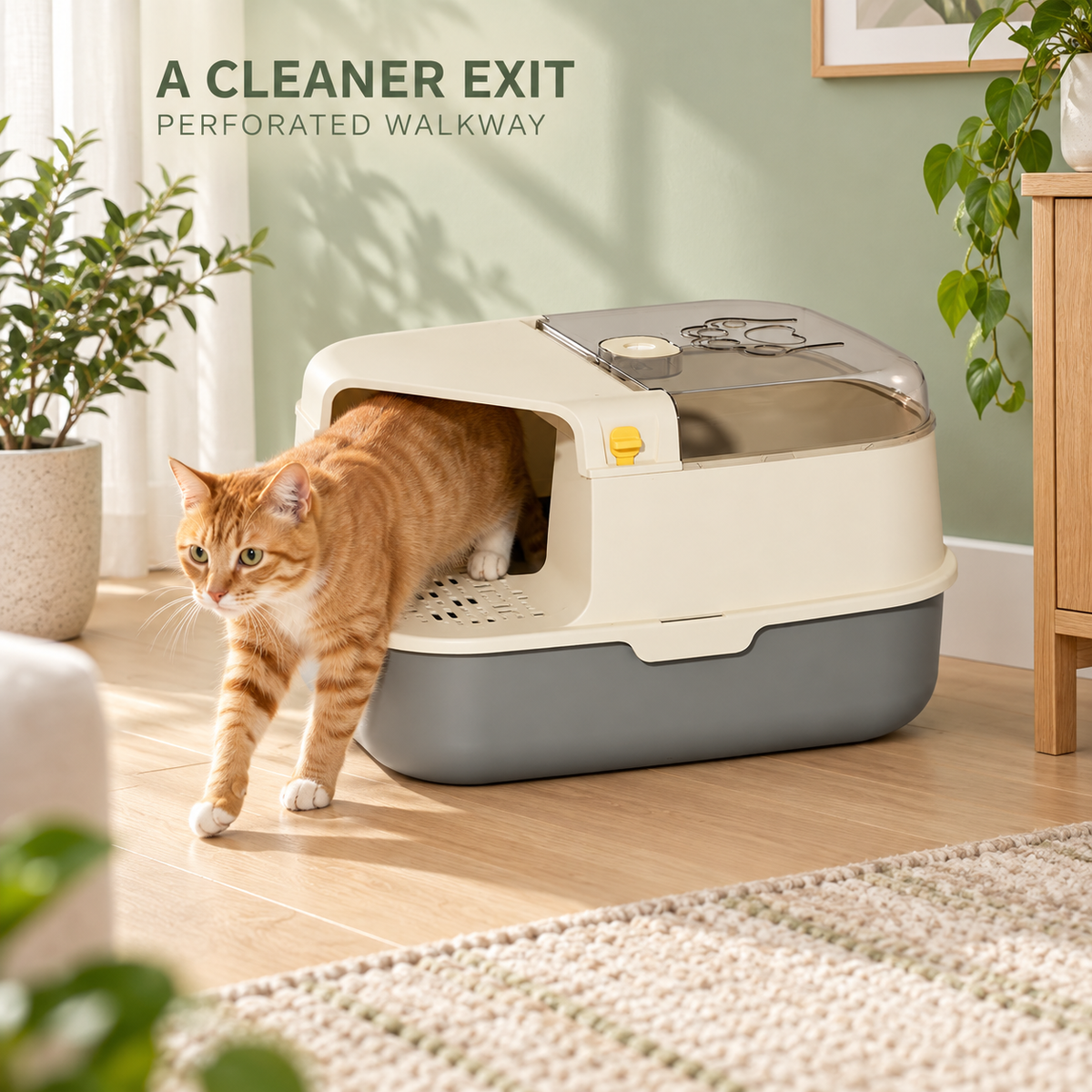 Enclosed Cat Litter Box with Walkway Entrance