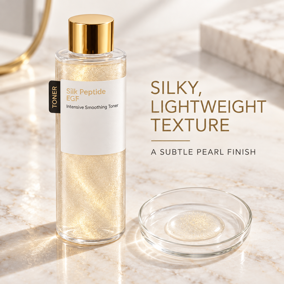 EGF Intensive Smoothing Facial Toner, Pearlescent Liquid Skincare Step, Ivory Bottle with Gold-Tone Cap