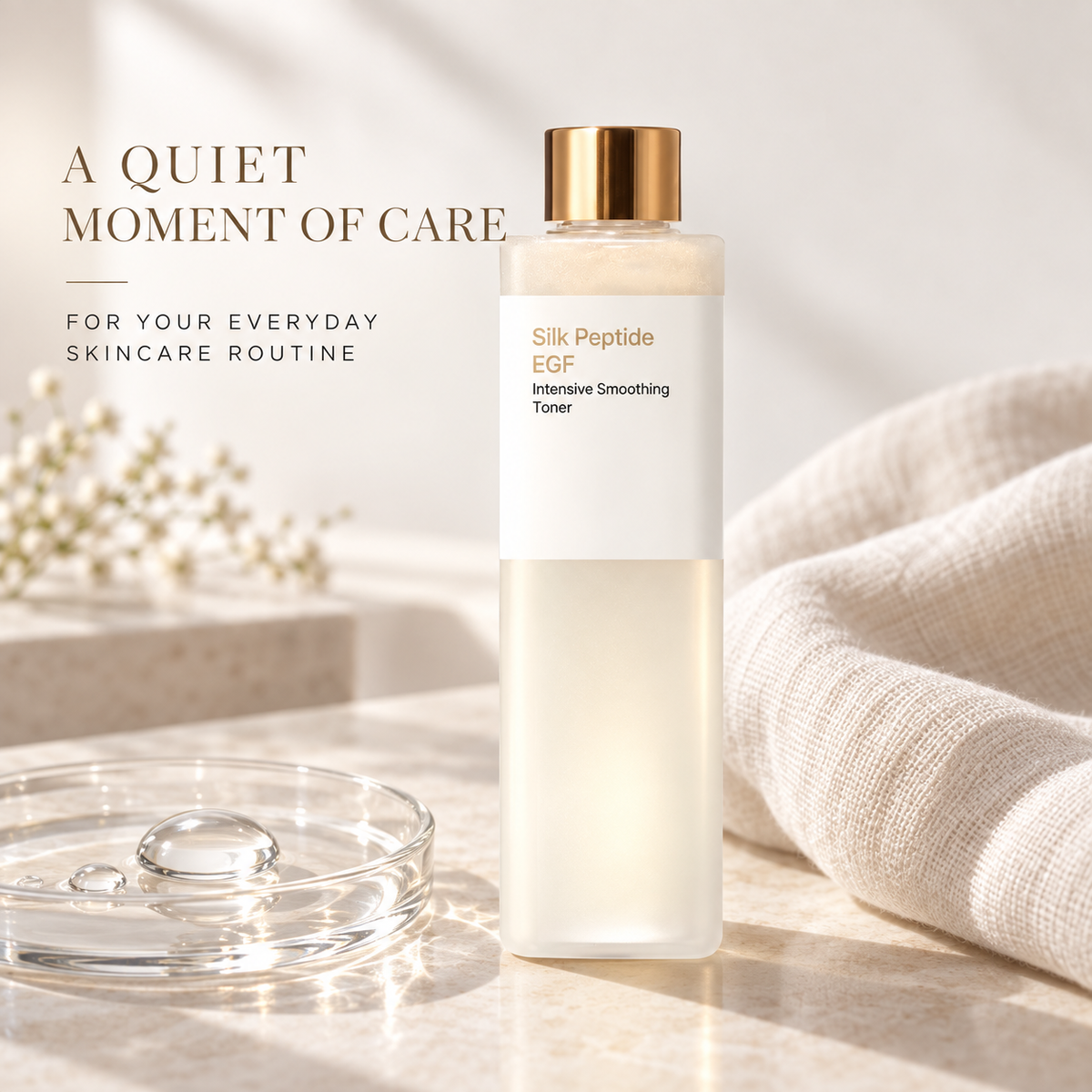 EGF Intensive Smoothing Facial Toner, Pearlescent Liquid Skincare Step, Ivory Bottle with Gold-Tone Cap